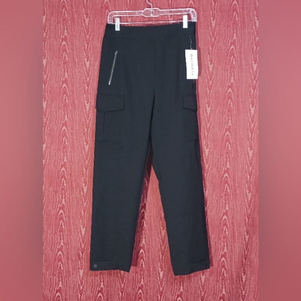 ATHELETA Endless Cargo Black Zip Pockets Snap Bottom Pant  Travel Women's Size 6